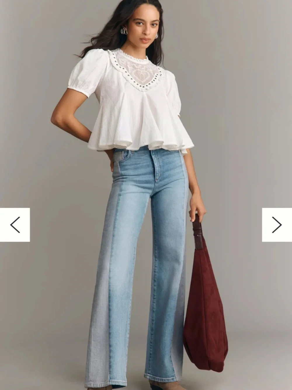 Anthropologie White Lace Yoke Puff Sleeve Peplum Blouse